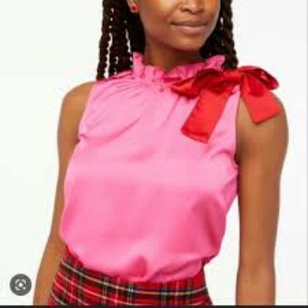 Jcrew Factory Bow-neck top with ruffles Item BD297 pink and red